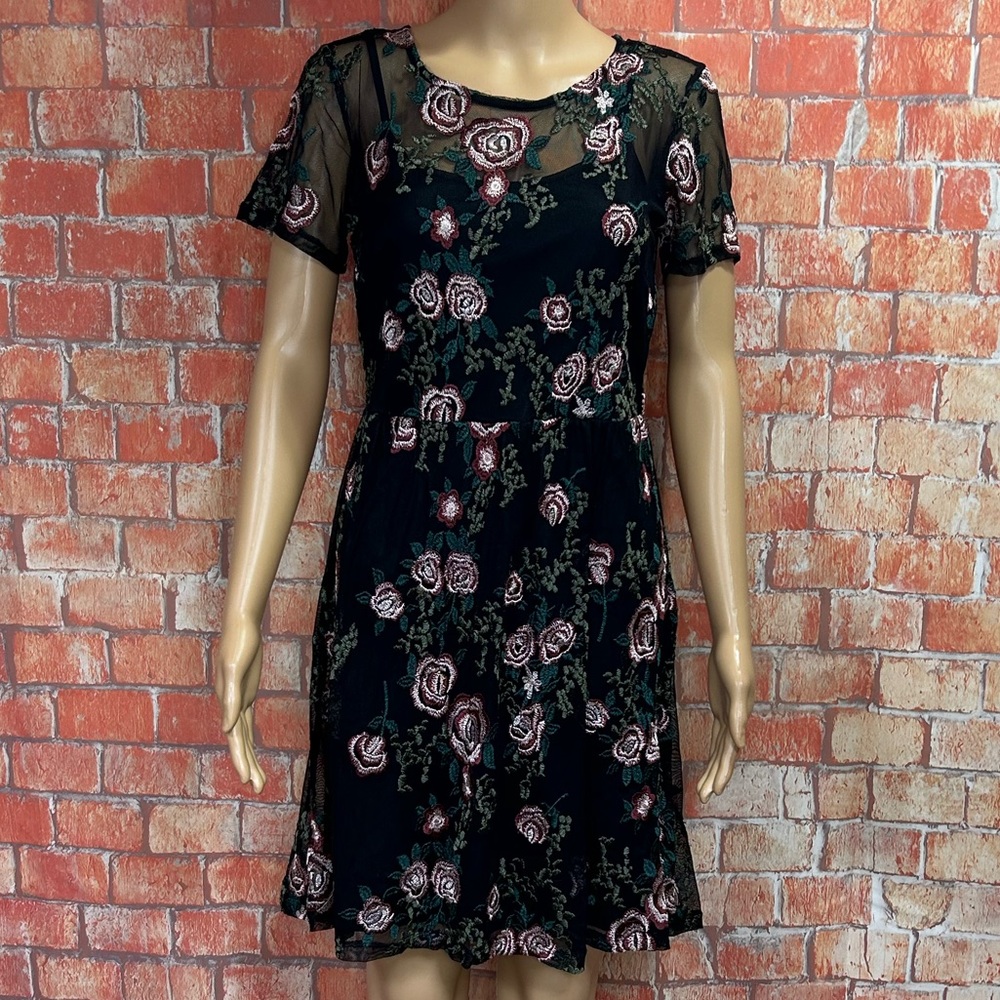 Worthington Embroidered Illusion Neck Floral Dress